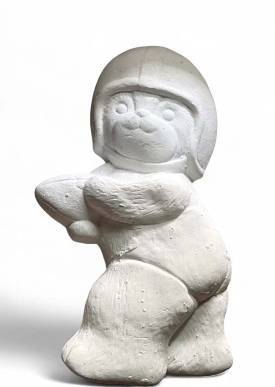 Vintage Plaster Fun Time Ceramic Paintable Bear in Football Helmet Figurine Wall